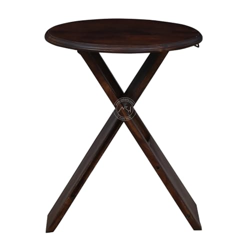 Image of NSH Luxury Sheesham Solid Wood Cross Leg Coffee Side Table | Multipurpose Stool for Living Room, Bedroom or Dining Room | Walnut Finish, 1 Wooden Table Side End Stool