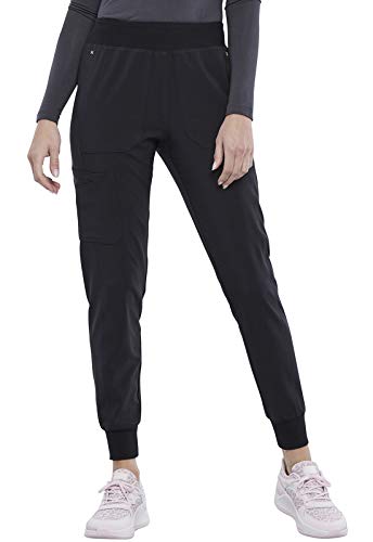 Iflex Jogger Scrubs for Women, Yoga Knit Waistband Scrub Pants CK011P, L Petite, Black