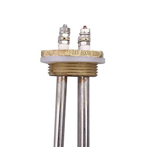 DERNORD 24V 600 W DC Tauchwasserheizelement Heizelement aus Edelstahl mit 1-1/4 Zoll 42MM Flansch BSP Messinggewindeanschluss Doppel U Typ