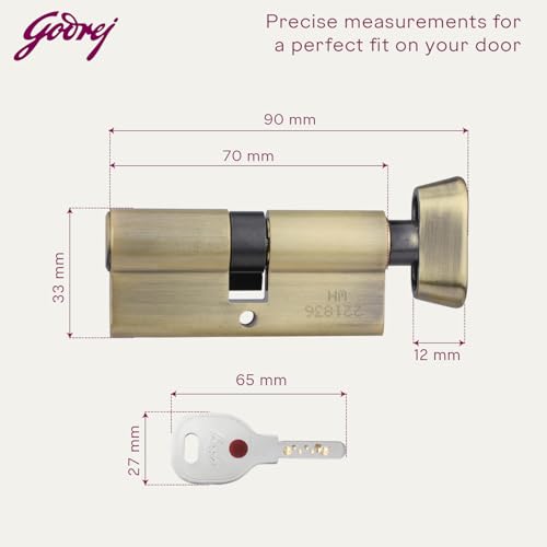 Image of Godrej Cylinder | Europrofile Ulturo XL+ | 1CK 70mm | Antique Brass Finish | Door Thickness Upto 50mm | 4 Keys