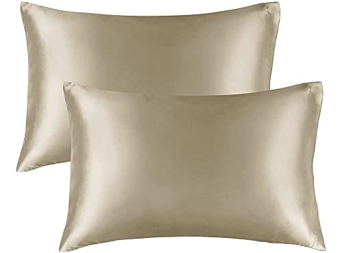 2 Fronhas De Cetim Seda Bege Anti Frizz Alto Brilho