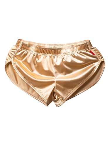 Hularka Men's Sexy Silk Satin Boxer Shorts Underwear Side Split Loungewear Shorts Pajamas Bottoms