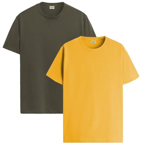 Image of ADRO Men's Cotton Regular Fit Combo Plain Solid T-Shirt Pack of 2