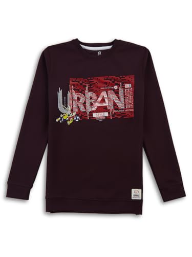 Image of Kidz Boys Maroon Printed Crew Neck Full Sleeve T-Shirt