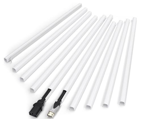 Image of ZhiYo 142in Cord Covers for Wires on Wall, One Cord Hider, Self-Adhesive Wire Covers for Cords on Wall, Paintable TV Cable Hider, White Cable Management Raceway Channel, 10x L14in, W0.5in H0.4in