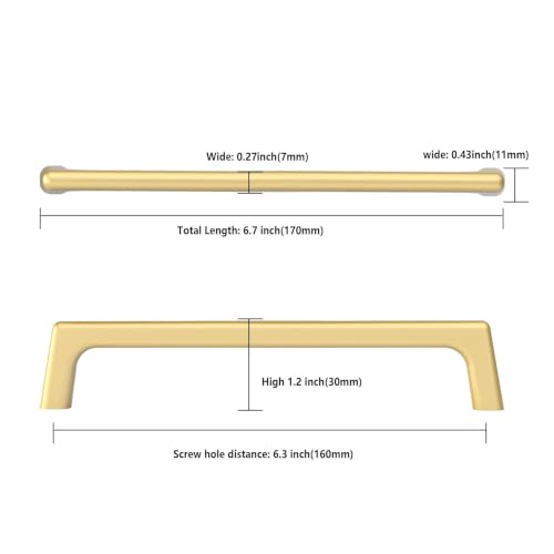 Image of Asidrama 6 Pack 6.3 Inch(160mm) Gold Cabinet Pulls Cabinet Handles Cupboard Handles Kitchen Cabinet Hardware for Cupboard Drawer Pulls