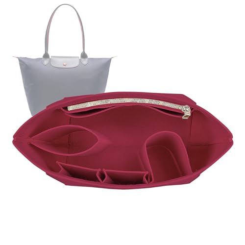 Lckaey Felt Purse Organizer Insert for Longchamp Le Pliage Large Tote, Red, M/12.8*4.9*7.8in AG