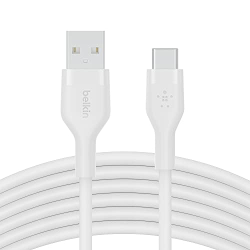 Belkin BoostCharge Flex Silikon-USB-C-/USB-C-Ladekabel, USB-IF-zertifiziertes USB C Kabel für iPhone 16, iPhone 15, Samsung Galaxy S24, S24 Ultra, Note, Google Pixel, iPad Pro, 3 m – Weiß