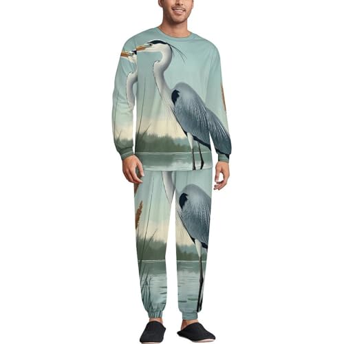 Blue Heron Pajama Set Long Sleeve Lounge Sets Sleepwear 2 Pjs Nightwear for Men Women