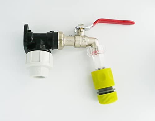 MDPE Compression Wall Plate Elbow (20mm) with 1/2 Brass Lever Tap & Fine Gauze Filter + Snap On Hose Connector