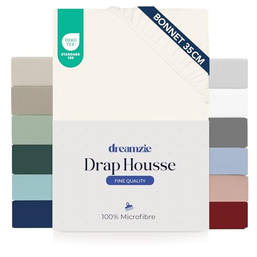 Dreamzie - Dreamzie Drap Housse 140x190/200 Bonnet 35 cm pour Matelas Épais - 100% Microfibre - Blanc cassé, Certifié sans Produits Chimiques (Oeko TEX), Drap Housse avec Élastique Complet