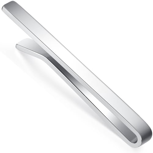 HONEY BEAR 2.12\" Tie Clips for Men, Thick Thicker Tie Bar Pin for Normal Size Necktie Business Wedding Gift 5.4cm (Shinny Silver thicker with box)