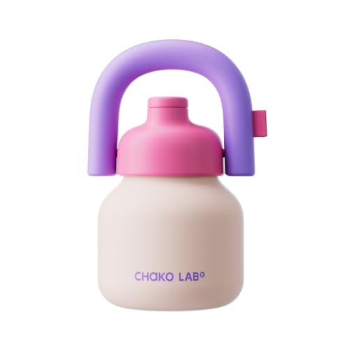 CHAKO LAB Botella de Agua Aislada 33oz con Pajilla y Asa, Forro Cerámico al Vacío para Café y Té, Termo Reutilizable a Prueba de Fugas, Conserva Frío 36h, Rosa y Púrpura