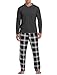 Vlazom Herren Pyjama Set Lang Zweiteiliger Schlafanzug Herren Kariert Flanell Hose und einfärbiger T-Shirt(M,Stil B-Dunkelgrau Top+Schwarz Karierte Hose)