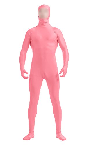 Jungen Herren Ganzkörper Offenes Gesicht Spandex Einteiler Maske Zentai Kostüm Bodysuit Gr. 75, rose Cover