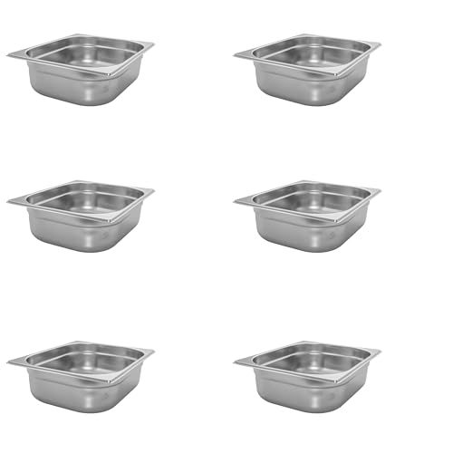 AcMax Lot de 6 récipients gastronomiques GN 1/2 Gastronorm - En acier inoxydable - 6,5 l - Profondeur : 100 mm