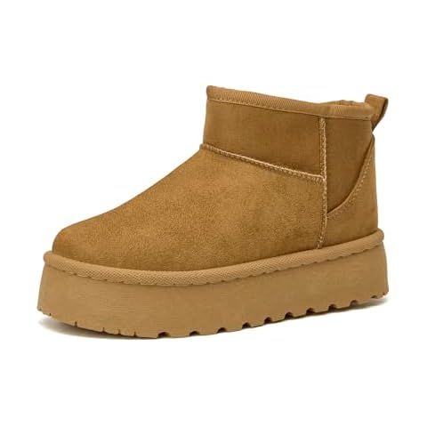 CentroPoint Women's Ankle-High Platform Snow Boots Classic Suede Winter Booties Lightweight Anti-Slip Faux Fur Lining Shoes(Chestnut Imi V2, Numeric_10) Cover