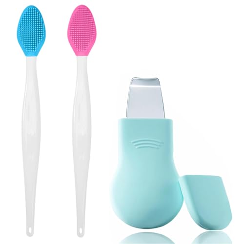 ZOMKIFA Set removedor de puntos negros silicona nariz, 2 cepillos de poros espátula facial acero inox, limpieza profunda succionador de espinillas, portátil para hombre mujer