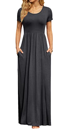 Image of DB MOON Womens 2026 Summer Maxi Dresses Casual Short Sleeve Empire Waist Spring Long Dress with Pockets