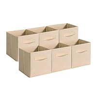 EITMOW Fabric Storage Bins - 6 Pack Collapsible Cube Organizer for Closet, Shelves & Living Space, Pastel & Dark Color Options - Foldable Storage Boxes with Handles for Clothes (Beige, 11 inch)