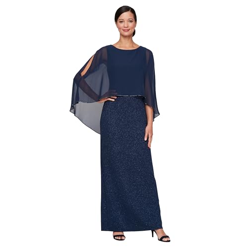 Image of S.L. Fashions Women's Long Mother of The Bride Column Dress with High Low Overlay and Back Slit