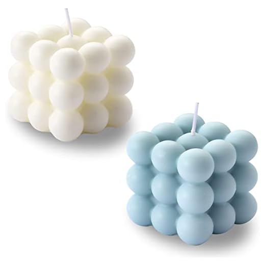 Pack of 2 Bubble Candles - Smokeless Cubed Soy Scented Candles, Aesthetic Home Decor, White+Blue