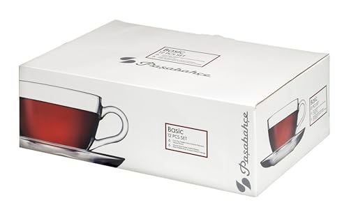 Pasabahce Premium Modern Turkish Tea Glasses & Saucers Set,12 Piece Coffee Mugs Set, Drinking Glasses For Latte, Cappuccino, Mocha, Hot Chocolate, Juice and Hot or Iced Beverage