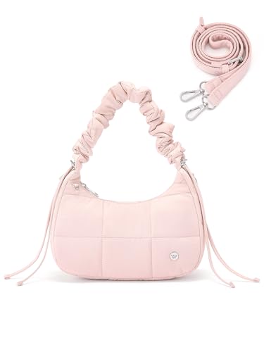 WESTBRONCO Small Puffer Crossbody Bags for Women, Quilted Crescent Shoulder Bag Nylon Daily Purse, Womens Puffy Handbags with Adjustable Strap