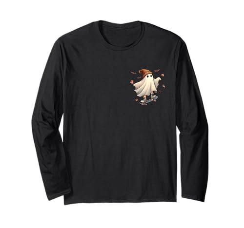 Skater Ghosts Riding Skateboard Halloween Girl Kid Boy Boy Manga Larga