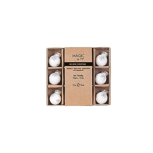 Weihnachtskugeln Glas 2cm x 12 Stück in Kartonbox Christbaumkugeln weiß - Just White