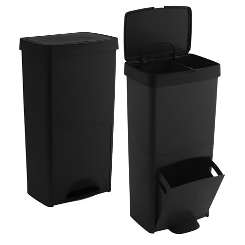 SP Berner PACK de 2 Cubos de basura o reciclaje 70L, VERTICAL, en 2 Compartimentos, Papelera para residuos, 76 cm de altura, fácil gestión
