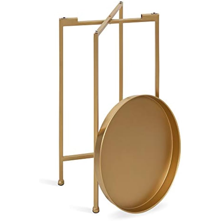 Kate and Laurel Celia Round Metal Foldable Accent Table with Tray Top, Gold