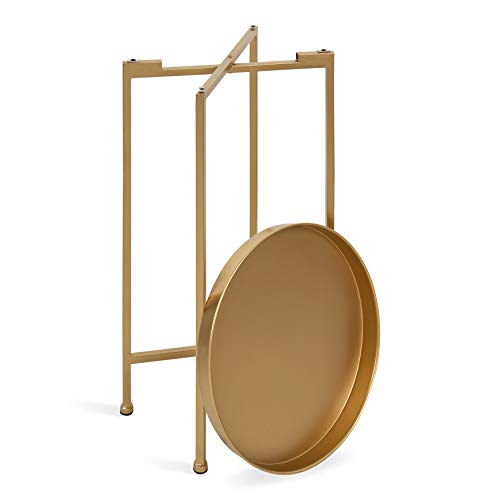 Image of Kate and Laurel Celia Round Metal Foldable Accent Table with Tray Top, Gold