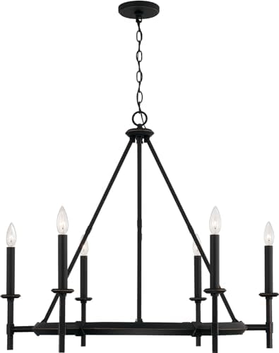 Capital Lighting 445261IH Ogden Transitional Wagon Wheel Chandelier, 6-Light 360 Total Watts, 29" H x 33" W, Brushed Black Iron