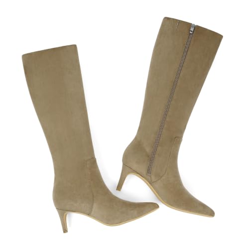 Image of QIY Kitten Heel Knee High Boots for Women Fall Tall Boots