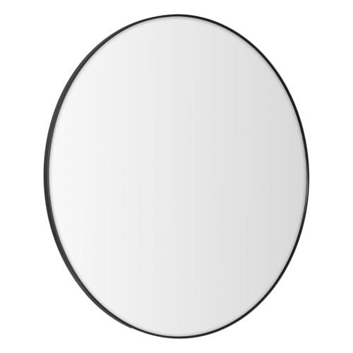 LOLAhome Espejo de Pared Redondo con Borde de Aluminio Negro de Estilo Moderno y Sencillo