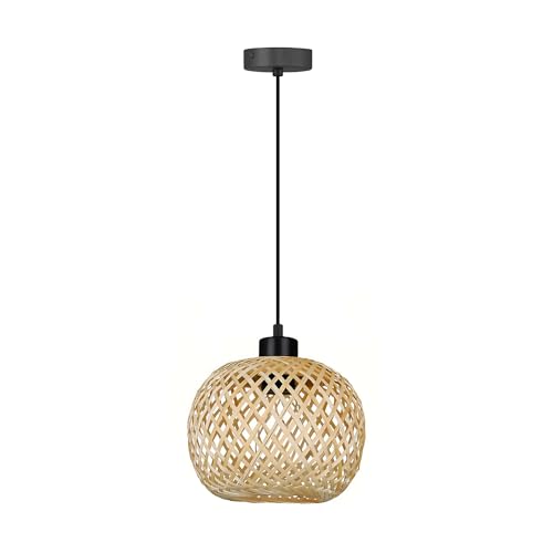 PikaLuce Handmade Bamboo Woven Pendant Light, Boho Rattan Hanging Lamp