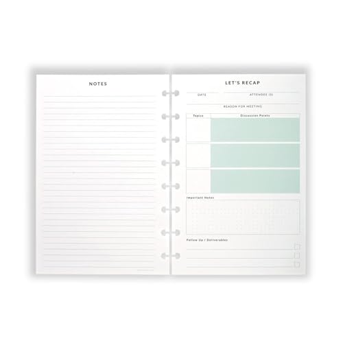 Levenger Circa Let\'s Recap Refill (50 sheets) - Discbound 8 Disc planner refill, Sections for Topics, Discussion Points and Follow-Ups/Deliverables on the front, Extra-sturdy 120-gsm paper