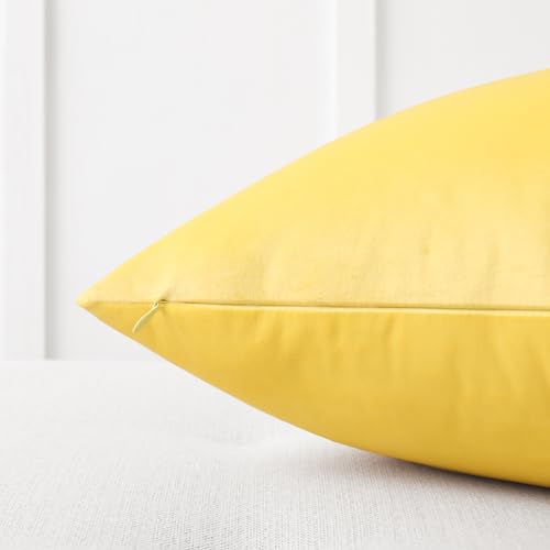 Image of Mixhug Decorative Throw Pillow Covers, Velvet Cushion Covers, Solid Throw Pillow Cases for Couch and Bed, Pale Yellow, 16 x 16 Inches, Set of 2