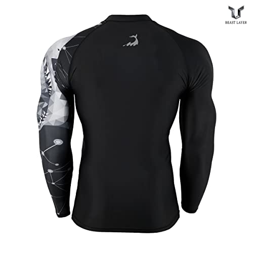 Huge Sports Men's Swim Shirts Long Sleeve Zip Rash Guard Upf 50+ Sun Protective Quick Drying (Shark, S) #TOP2