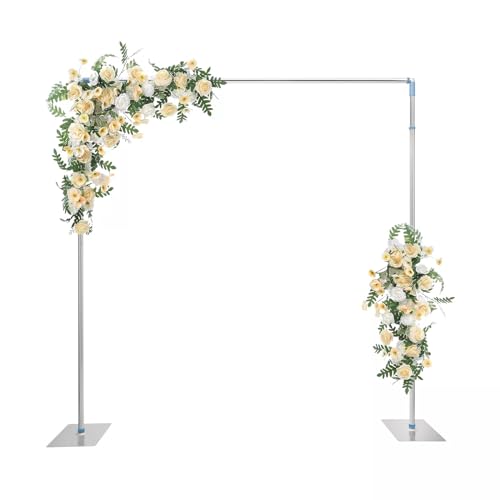 KUMOYOU Wedding Backdrop Stand, Ballon Party Background Frame, Adjustable Photo Studio Pipe Kit, Square Stainless Steel Support with Base, Parties Ceremony Holder for Birthday Christmas Banquets