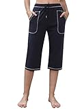 Irevial Pantalon Chandal Mujer Algodón Verano Pantalones Deportivos Mujer Largos 3/4 con Cordón y Bolsillos Pantalon Verano Mujer para Yoga Fitness Entrenamiento Correr