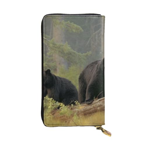 Black Bears Printed Long Wallet for Women Men Cute PU Leather Wallet with Coin Purse and Credit Card Holder