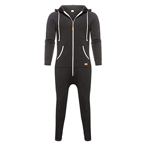 WUAI Onesie Men's Hooded Jumpsuit Zip Up One Piece Pajamas Playsuit Jogger Sweatsuit Overall Romper3