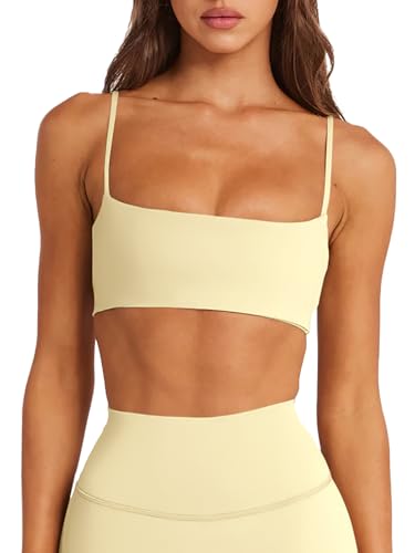 Image of LASLULU Womens Adjustable Spaghetti Straps Sports Bra Square Neck Wireless Padded Workout Yoga Crop Tops