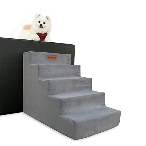 Bounabay® Hundetreppe 50 cm hoch für Kleine Hunde, 5 Stufen Haustiertreppe, für Hunde Katzen Haustier mit Plüschbezug, Tragbar, Abnehmbar, Waschbar 75 * 40 * 50 cm Cover