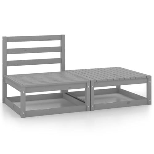 KATERYY 2-TLG. Garten-Lounge-Set Grau Kiefer Massivholz,Gartenlounge aus...
