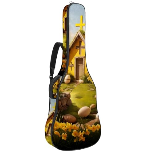 Housse guitare acoustique 41 pouces imperméable et rembourrée avec motif Croix de Pâques jaune