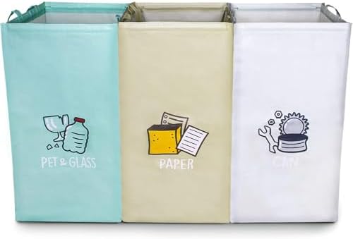 Recycling Bags,Separate Recycling Waste Bin Bags for Kitchen Home, Trash and Recycle Bin Combo,Reusable Waterproof,42 Gallon, Pack of 3 Recycling Bins
