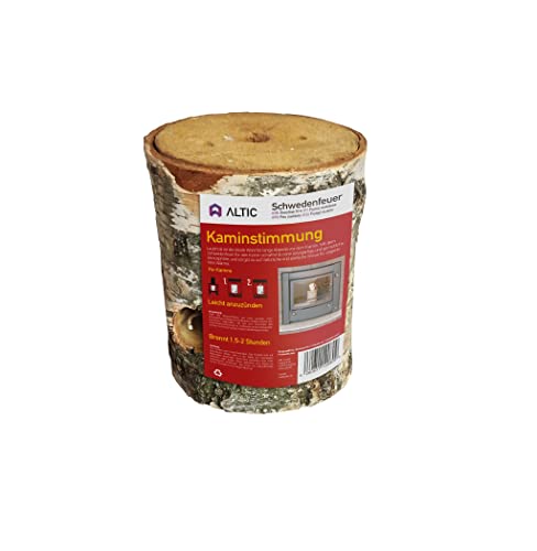 ALTIC Schwedenfeuer Baumfackel Fackeln aus Holz Brennholz Kaminholz für Kamin mit Anzünddocht Naturprodukt ca. 20cm groß (1x Kamin)